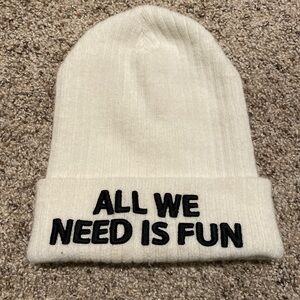 H&M Cream Beanie with Fun Slogan